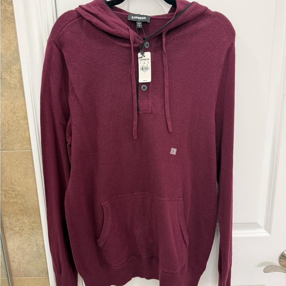 Express Men’s Hooded Sweater/Pullover in Ruby, Size Large, NWT
